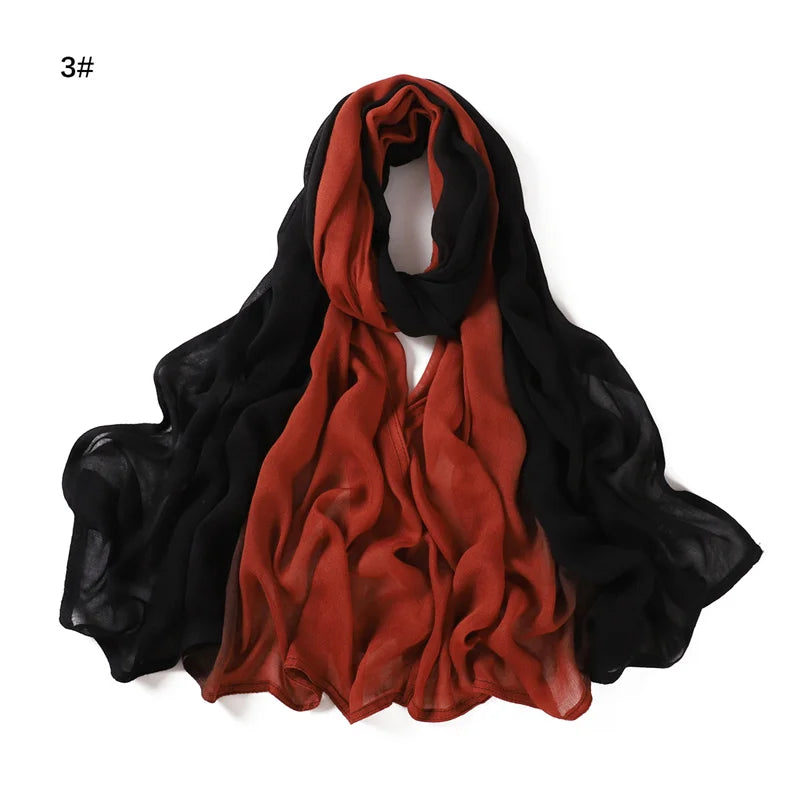 90*185cm Big Size Women Gradient Color Cotton Rayon Hijab Scarf Lady High Quality Wraps Shawls Muslim Headband Islamic Scarves