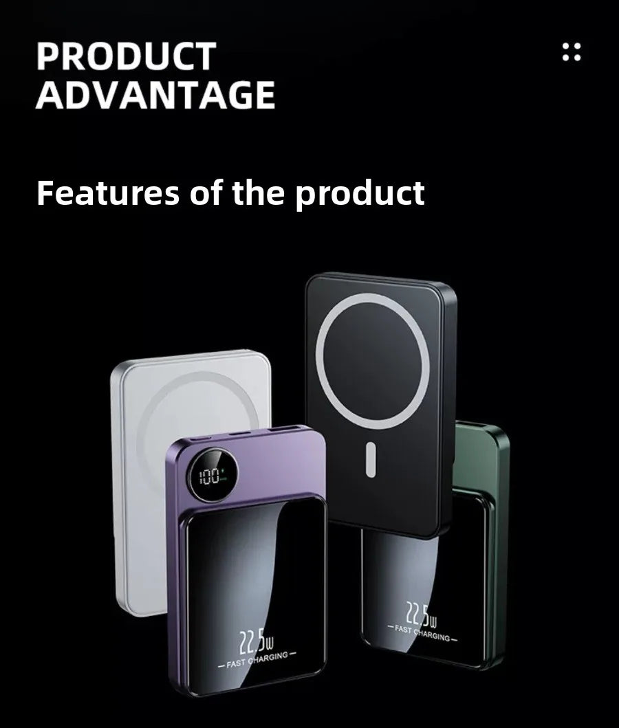 JZD 10000mAh Ultra-thin and Compact Magnetic Wireless Power Bank with 22.5W Magsafe Fast Charging Mobile Power Source